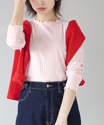 【アクセいらずな華やか襟もと】ロングスリーブ リブカットソー［クルーネック］