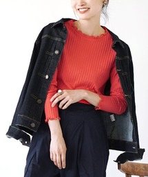 【アクセいらずな華やか襟もと】ロングスリーブ リブカットソー［クルーネック］
