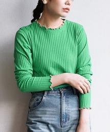 【アクセいらずな華やか襟もと】ロングスリーブ リブカットソー［クルーネック］
