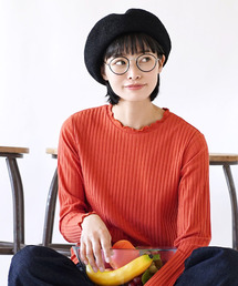 【アクセいらずな華やか襟もと】ロングスリーブ リブカットソー［クルーネック］