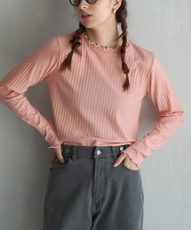【アクセいらずな華やか襟もと】ロングスリーブ リブカットソー［クルーネック］