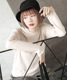 【アクセいらずな華やか襟もと】ロングスリーブ リブカットソー［クルーネック］