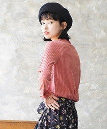 【アクセいらずな華やか襟もと】ロングスリーブ リブカットソー［クルーネック］