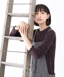 【アクセいらずな華やか襟もと】ロングスリーブ リブカットソー［クルーネック］