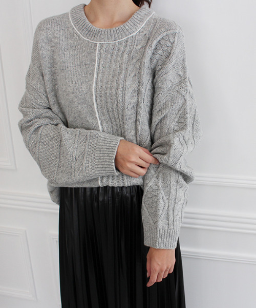 MODE ROBE(モードローブ)の「パイピング ランダム ケーブルニット(ニット/セーター・レディース・ベージュ/グレー/アイボリー・FREE)」の3枚目の写真