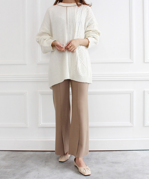 MODE ROBE(モードローブ)の「パイピング ランダム ケーブルニット(ニット/セーター・レディース・ベージュ/グレー/アイボリー・FREE)」の13枚目の写真