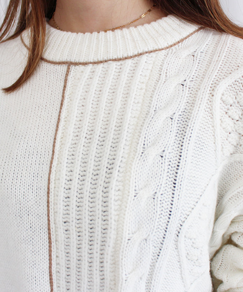 MODE ROBE(モードローブ)の「パイピング ランダム ケーブルニット(ニット/セーター・レディース・ベージュ/グレー/アイボリー・FREE)」の15枚目の写真