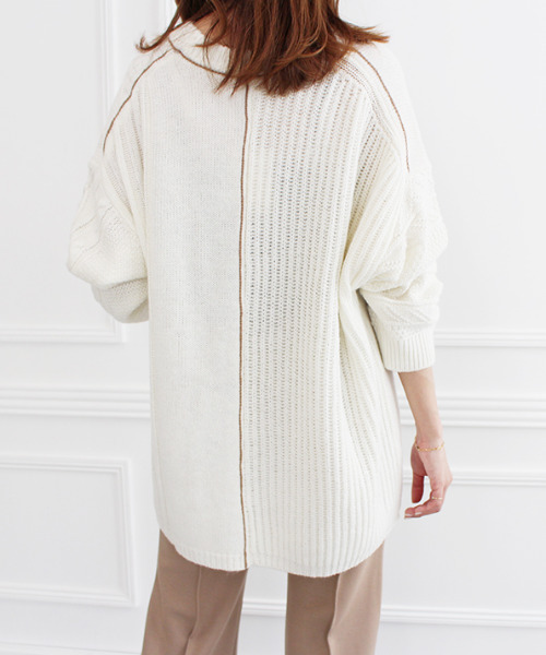 MODE ROBE(モードローブ)の「パイピング ランダム ケーブルニット(ニット/セーター・レディース・ベージュ/グレー/アイボリー・FREE)」の17枚目の写真