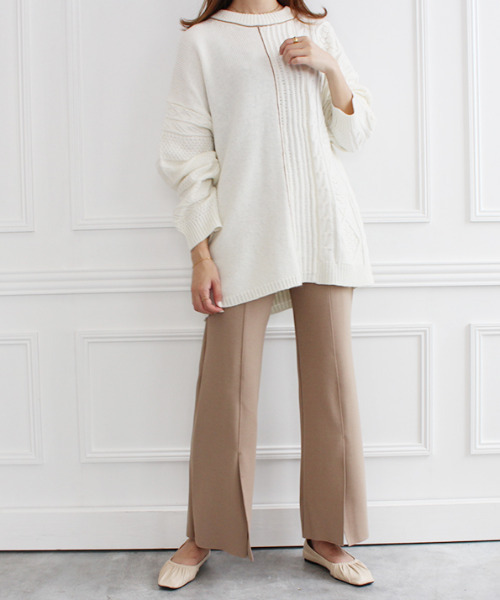 MODE ROBE(モードローブ)の「パイピング ランダム ケーブルニット(ニット/セーター・レディース・ベージュ/グレー/アイボリー・FREE)」の18枚目の写真