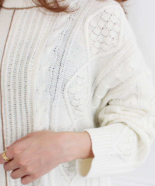 MODE ROBE(モードローブ)の「パイピング ランダム ケーブルニット(ニット/セーター・レディース・ベージュ/グレー/アイボリー・FREE)」の20枚目の写真