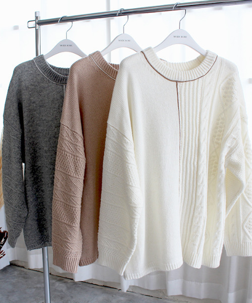 MODE ROBE(モードローブ)の「パイピング ランダム ケーブルニット(ニット/セーター・レディース・ベージュ/グレー/アイボリー・FREE)」の21枚目の写真