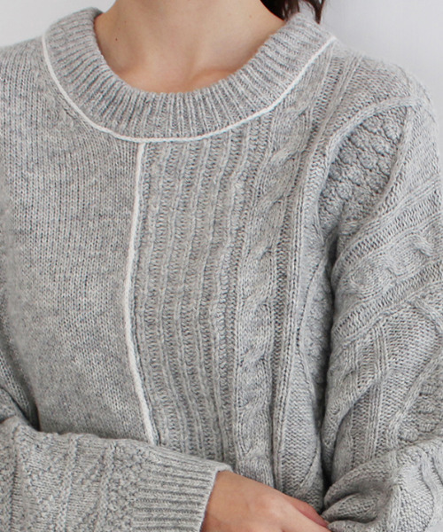 MODE ROBE(モードローブ)の「パイピング ランダム ケーブルニット(ニット/セーター・レディース・ベージュ/グレー/アイボリー・FREE)」の4枚目の写真