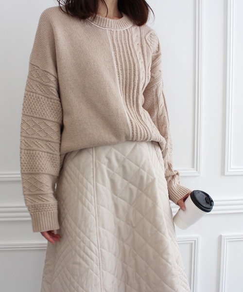 MODE ROBE(モードローブ)の「パイピング ランダム ケーブルニット(ニット/セーター・レディース・ベージュ/グレー/アイボリー・FREE)」の22枚目の写真