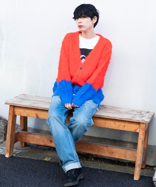 Bonjour Girl(ボンジュールガール)の「【Bonjour Girl】フェザーヤーンバイカラーCardigan(カーディガン/ボレロ・レディース・ブラック/ネイビー/オレンジ/イエロー・L/M/S)」の7枚目の写真