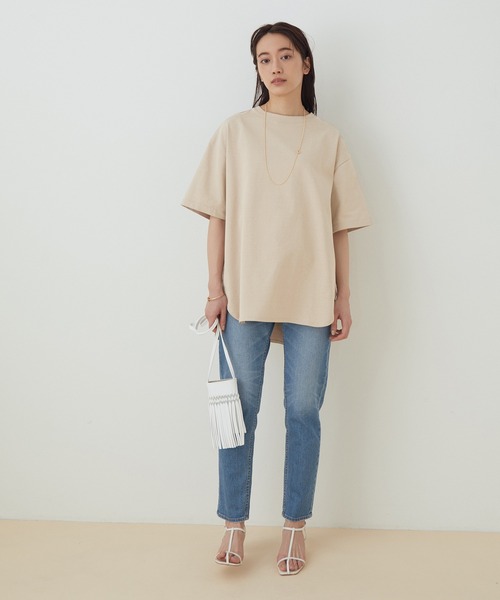 ADAM ET ROPE'（アダムエロペ）の「＜8色展開・選べる2サイズ・洗濯機可＞【一部WEB限定】大人ルーズシルエットTEE（Tシャツ/カットソー・レディース・ホワイト/チャコールグレー/ライトグレー/ブラック/ベージュ/サックスブルー/ミント/クリーム・38/36）」の9枚目の写真