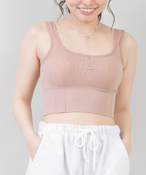 SPINNS（スピンズ）の「カップ付き リブスポブラ（タンクトップ・レディース・ベージュ/ブルー/オレンジ/ブラック/マスタード/パープル/ホワイト・ONESIZE）」の3枚目の写真