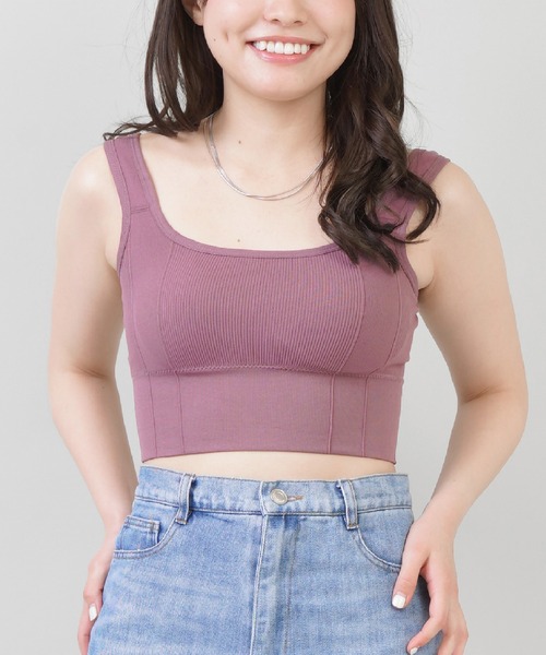 SPINNS（スピンズ）の「カップ付き リブスポブラ（タンクトップ・レディース・ベージュ/ブルー/オレンジ/ブラック/マスタード/パープル/ホワイト・ONESIZE）」の5枚目の写真