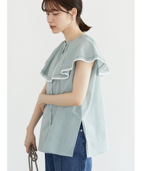 ELENCARE DUE（エレンカーレデュエ）の「・ELENCARE DUE　ケープカラーブラウス＊（シャツ/ブラウス・レディース・ブラック/グレー/グリーン/アイボリー・FREE）」の4枚目の写真