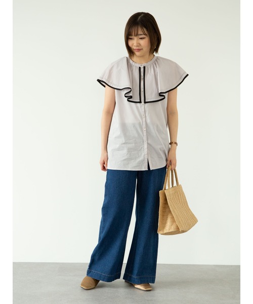 ELENCARE DUE（エレンカーレデュエ）の「・ELENCARE DUE　ケープカラーブラウス＊（シャツ/ブラウス・レディース・ブラック/グレー/グリーン/アイボリー・FREE）」の14枚目の写真