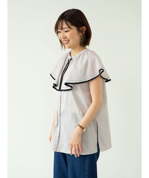 ELENCARE DUE（エレンカーレデュエ）の「・ELENCARE DUE　ケープカラーブラウス＊（シャツ/ブラウス・レディース・ブラック/グレー/グリーン/アイボリー・FREE）」の8枚目の写真