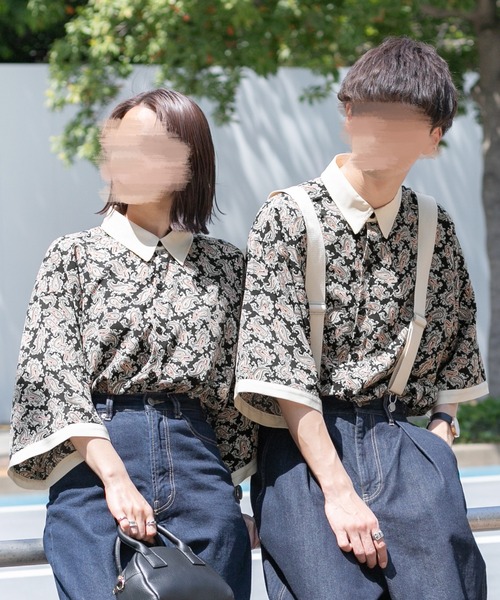 PairPair（ペアペア）の「クレリックペイズリー半袖シャツ(ユニセックス)（シャツ/ブラウス・レディース・ブラウン系その他/ブラック・FREE）」の2枚目の写真