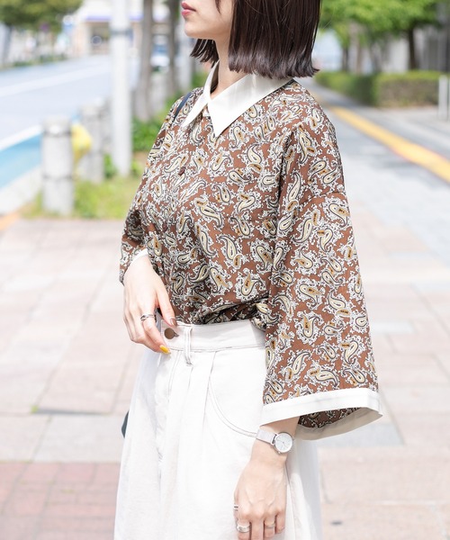 PairPair（ペアペア）の「クレリックペイズリー半袖シャツ(ユニセックス)（シャツ/ブラウス・レディース・ブラウン系その他/ブラック・FREE）」の19枚目の写真