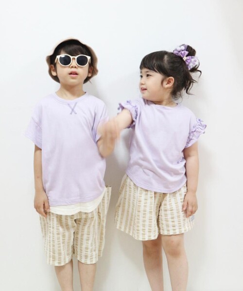 SHOO・LA・RUE（シューラルー）の「◆【90-150cm】ひんやりストライプハーフパンツ（その他パンツ・キッズ・ベージュ系2/ブルー系2・11/10/12/09/13/15 /14）」の3枚目の写真