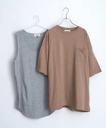 THE HITSS（ヒッツ）の「【THE HITSS】サーマルレイヤード ビッグTシャツ&ロングタンクトップ［2枚セット］（Tシャツ/カットソー・メンズ）」