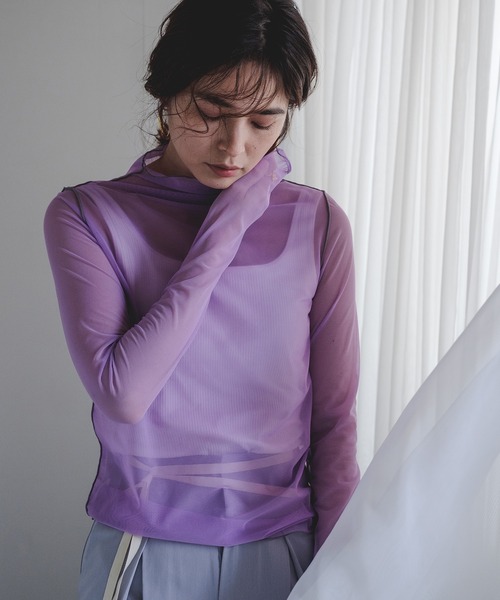 chuclla（チュクラ）の「パワーメッシュ メロートップス chwj21s02（Tシャツ/カットソー・レディース・ベージュ/ブラック/パープル/グリーン/アイボリー/ダークグリーン/ライトグリーン/ライトパープル・FREE）」の7枚目の写真
