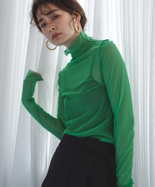 chuclla（チュクラ）の「パワーメッシュ メロートップス chwj21s02（Tシャツ/カットソー・レディース・ベージュ/ブラック/パープル/グリーン/アイボリー/ダークグリーン/ライトグリーン/ライトパープル・FREE）」の5枚目の写真