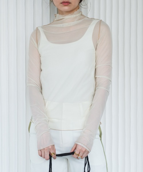 chuclla（チュクラ）の「パワーメッシュ メロートップス chwj21s02（Tシャツ/カットソー・レディース・ベージュ/ブラック/パープル/グリーン/アイボリー/ダークグリーン/ライトグリーン/ライトパープル・FREE）」の11枚目の写真