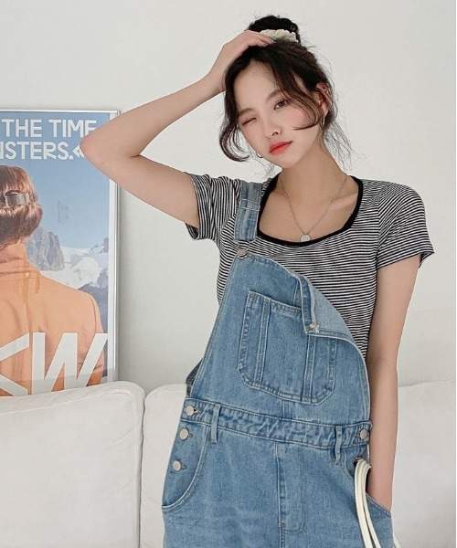 merongshop(メロンショップ)の「MERONGSHOP スクエアネック配色ボーダーTシャツ(Tシャツ/カットソー・レディース・ブラック/オレンジ・FREE)」の11枚目の写真