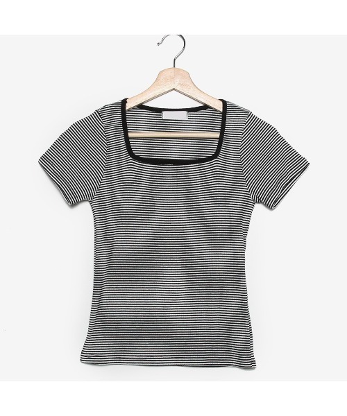 merongshop(メロンショップ)の「MERONGSHOP スクエアネック配色ボーダーTシャツ(Tシャツ/カットソー・レディース・ブラック/オレンジ・FREE)」の15枚目の写真