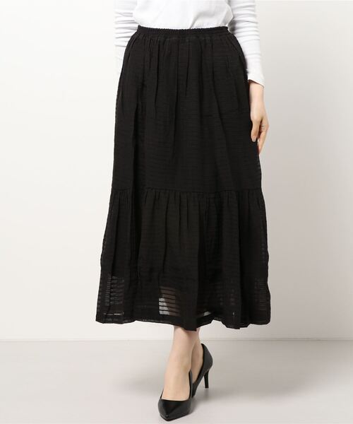 ehka sopo（エヘカソポ）の「ドビーティアードスカート（スカート・レディース・グリーン/ブラック/マスタード・ﾌﾘ-）」の2枚目の写真