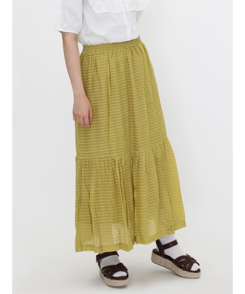 ehka sopo（エヘカソポ）の「ドビーティアードスカート（スカート・レディース・グリーン/ブラック/マスタード・ﾌﾘ-）」の3枚目の写真