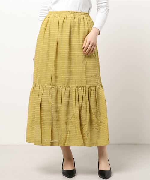 ehka sopo（エヘカソポ）の「ドビーティアードスカート（スカート・レディース・グリーン/ブラック/マスタード・ﾌﾘ-）」の6枚目の写真
