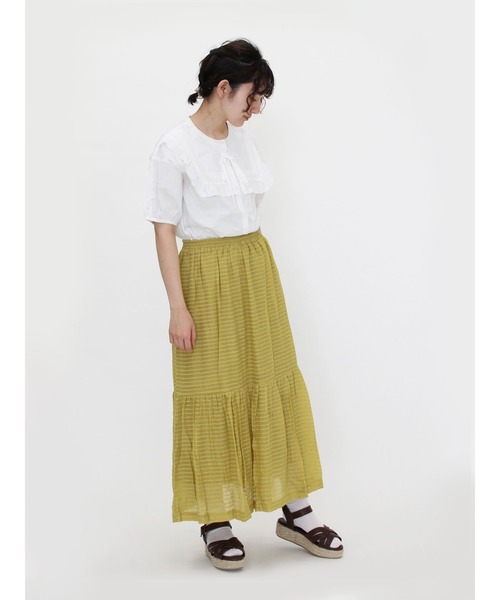 ehka sopo（エヘカソポ）の「ドビーティアードスカート（スカート・レディース・グリーン/ブラック/マスタード・ﾌﾘ-）」の7枚目の写真