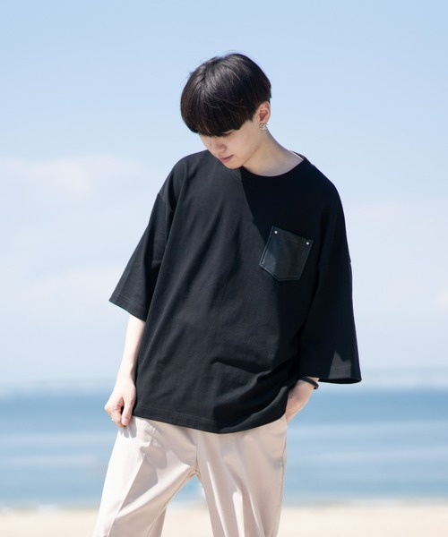 EDEL（エーデル）の「EDEL - レザーポケットビックT（Tシャツ/カットソー・メンズ・ホワイト/ブラック・MEDIUM/LARGE）」の12枚目の写真