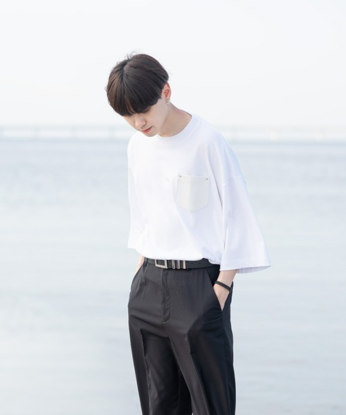 EDEL（エーデル）の「EDEL - レザーポケットビックT（Tシャツ/カットソー・メンズ・ホワイト/ブラック・MEDIUM/LARGE）」の4枚目の写真