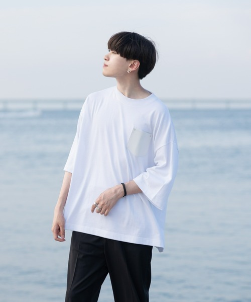 EDEL（エーデル）の「EDEL - レザーポケットビックT（Tシャツ/カットソー・メンズ・ホワイト/ブラック・MEDIUM/LARGE）」の3枚目の写真