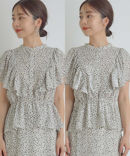 VIS（ビス）の「【セットアップ対応】【美短】フリルフレンチスリーブペプラムブラウス（シャツ/ブラウス・レディース・ブラック/ホワイト系その他/ブラック系その他・S/M）」の22枚目の写真