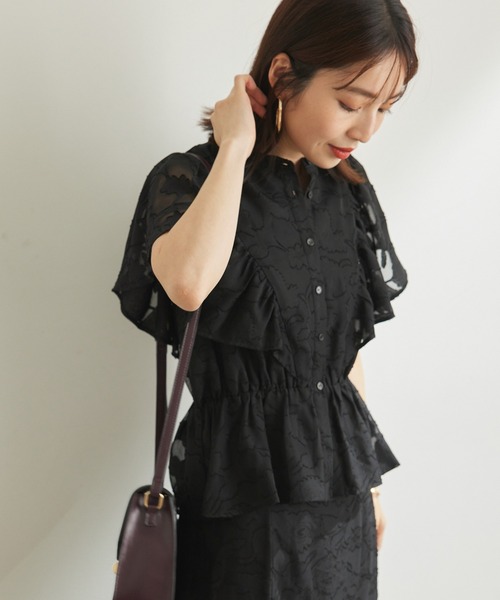 VIS（ビス）の「【セットアップ対応】【美短】フリルフレンチスリーブペプラムブラウス（シャツ/ブラウス・レディース・ブラック/ホワイト系その他/ブラック系その他・S/M）」の14枚目の写真