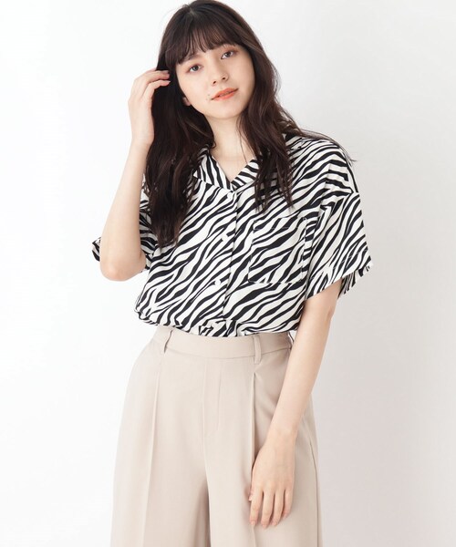 Cutie Blonde（キューティーブロンド）の「◆【S-L】オープンカラーシャツ（シャツ/ブラウス・レディース・カーキ/ブラック系/ダークブラウン系・01/02/03）」の2枚目の写真