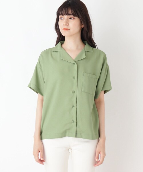 Cutie Blonde（キューティーブロンド）の「◆【S-L】オープンカラーシャツ（シャツ/ブラウス・レディース・カーキ/ブラック系/ダークブラウン系・01/02/03）」の4枚目の写真