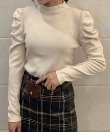 ハイネックパフスリーブニットトップス
