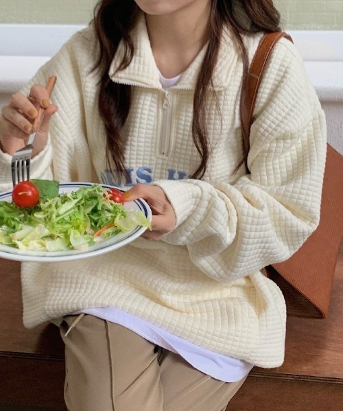 MANGROVE(マングローブ)の「ロゴ刺繍ハーフジップワッフルプルオーバー(Tシャツ/カットソー・レディース・ホワイト/ブラック・FREE)」の15枚目の写真