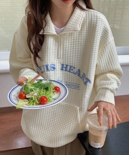 MANGROVE(マングローブ)の「ロゴ刺繍ハーフジップワッフルプルオーバー(Tシャツ/カットソー・レディース・ホワイト/ブラック・FREE)」の5枚目の写真