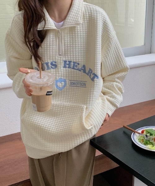 MANGROVE(マングローブ)の「ロゴ刺繍ハーフジップワッフルプルオーバー(Tシャツ/カットソー・レディース・ホワイト/ブラック・FREE)」の6枚目の写真
