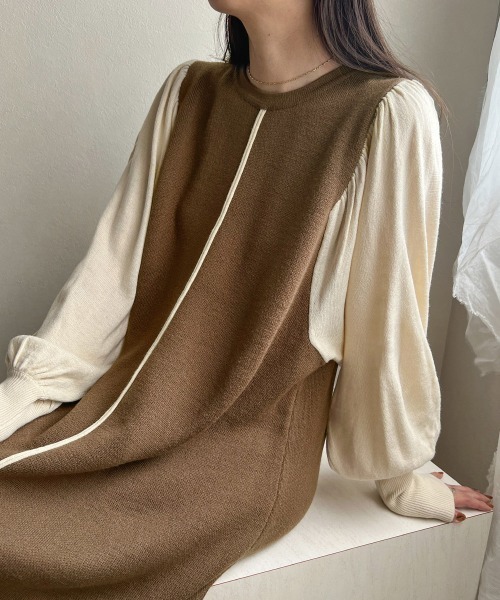 Bab(バブ)の「《再入荷》選べる2サイズ*配色ニットロングワンピース(ワンピース・レディース・チャコールグレー/ベージュ/モカ/ブラック/グレー系その他/ベージュ系その他/ブラウン系その他/ブラック系その他/ピンクベージュ・FREE/M)」の6枚目の写真