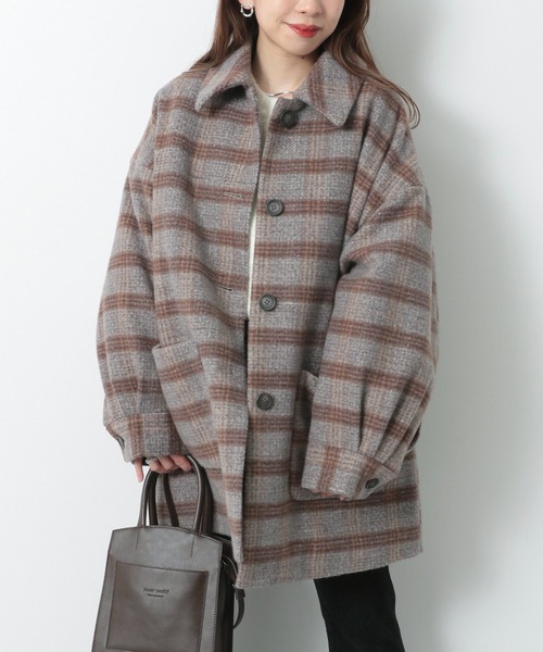 Heather（ヘザー）の「ユルチェック柄ナカワタコート　215259（その他アウター・レディース・グレー系/ブラウン系・FREE）」の9枚目の写真